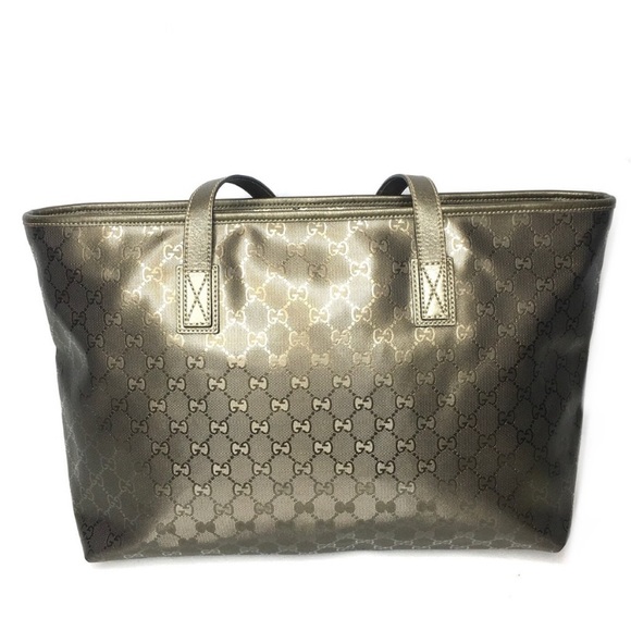 Authentic Gucci khaki green coated monogram canvas tote bag - Picture 4 of 16